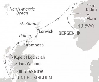Маршрут круиза «Путешествие по Шотландским островам и норвежским фьордам»