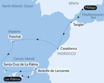 Маршрут круиза «Атлантическая Одиссея: от Пиренейского полуострова до Канарских островов»