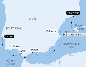 Маршрут круиза «Южная Испания и Португалия со Smithsonian Journeys»