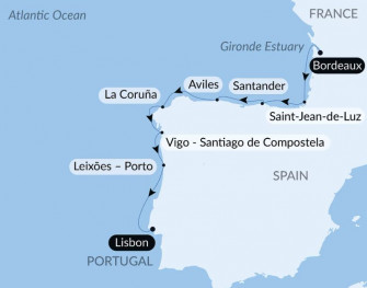 Маршрут круиза «Исследование Бискайского залива и Пиренейского побережья»