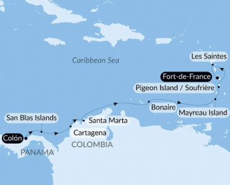 Маршрут круиза «Панама, Колумбия и Карибские острова»