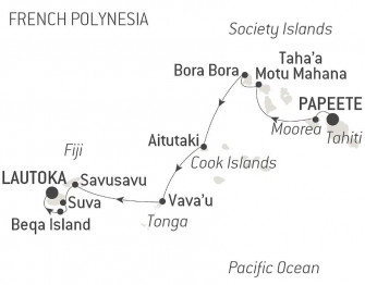 Маршрут круиза «Фиджи, Тонга, острова Кука и Острова Общества»