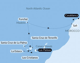 Маршрут круиза «Атлантическая одиссея от Канарских островов до берегов Марокко»