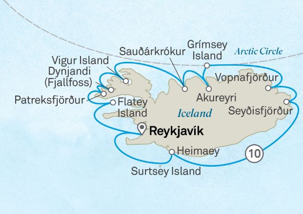 Маршрут тура «Вокруг Исландии и пересечение Полярного круга»