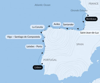 Маршрут круиза «Исследование Бискайского залива и Пиренейского побережья»