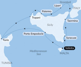 Маршрут круиза «Путешествие вокруг Сицилии с Smithsonian Journeys»