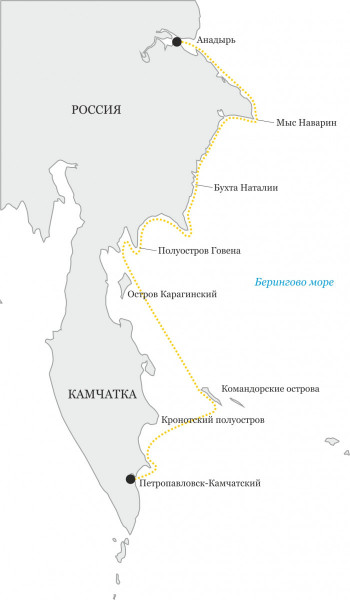 Маршрут тура «Камчатка, Командорские острова и Чукотка»