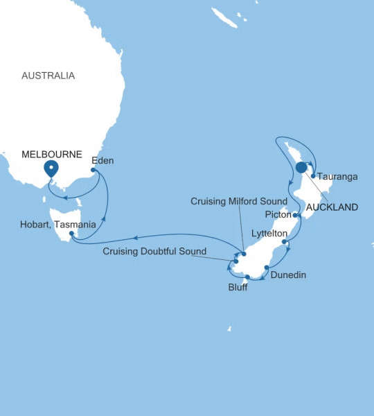 Маршрут тура «Круиз по Новой Зеландии и Австралии»