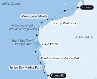 Маршрут круиза «Одиссея по западному побережью Австралии»