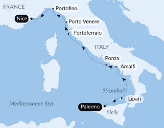 Маршрут круиза «Под парусом от Сицилии до Ривьеры»