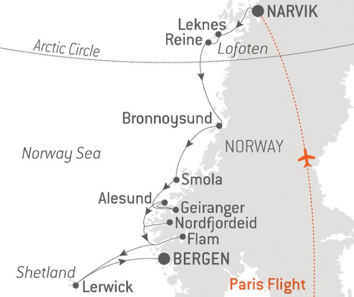 Маршрут тура «Лофотенские острова и фьорды Норвегии»