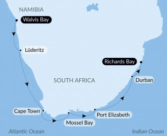 Маршрут круиза «Намибия и побережье ЮАР»