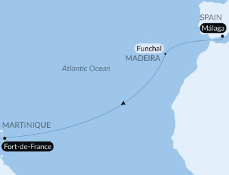 Маршрут круиза «Морской переход: Малага - Фор-де-Франс»