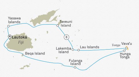 Маршрут тура «Рифы и лагуны Фиджи и Тонга»