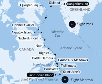 Маршрут круиза «Дикая природа: из Гренландии к восточному побережью Канады»