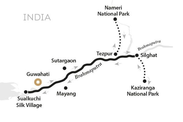 Маршрут тура «Индия. Круиз по реке Брахмапутра - «Национальные парки и эндемики Ассама»»