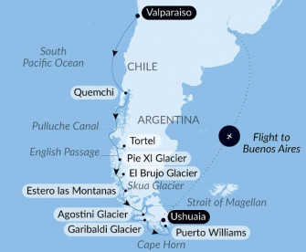 Маршрут круиза «Экспедиция по Чилийским фьордам»