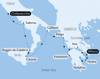 Маршрут круиза «Древние цивилизации: от Италии до Греции»