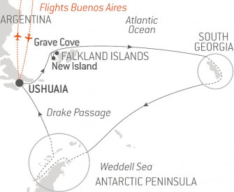 Маршрут круиза «Антарктика, Южная Георгия и Фолклендские острова»