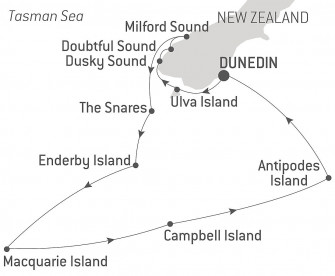 Маршрут круиза «Экспедиция к Субантарктическим островам Новой Зеландии»