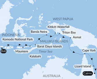 Маршрут круиза «Тропическая одиссея по северо-восточной Австралии и Индонезии»