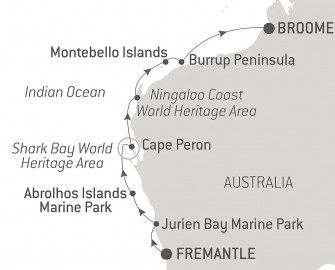 Маршрут круиза «Одиссея по западному побережью Австралии»