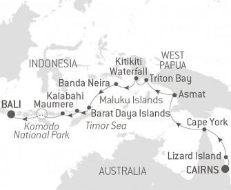 Маршрут круиза «Тропическая одиссея между Северо-Восточной Австралией и Индонезией»