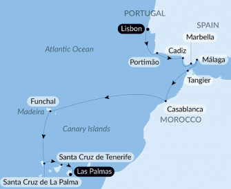 Маршрут круиза «Португалия, Испания, Марокко и Атлантические острова — с Smithsonian Journeys»