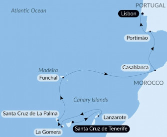 Маршрут круиза «Вулканические острова и исторические города Северной Атлантики»