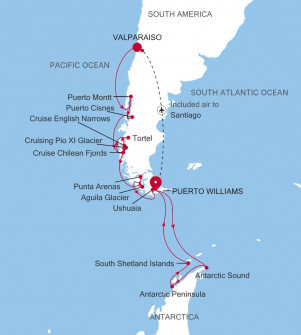 Маршрут круиза «Чили и Антарктика: Вальпараисо - Пуэрто-Уильямс»