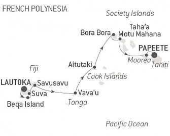 Маршрут круиза «Фиджи, Тонга, острова Кука и Острова Общества»