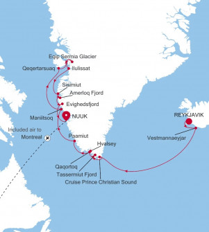 Маршрут круиза «Экспедиция по Гренландии из Рейкьявика»