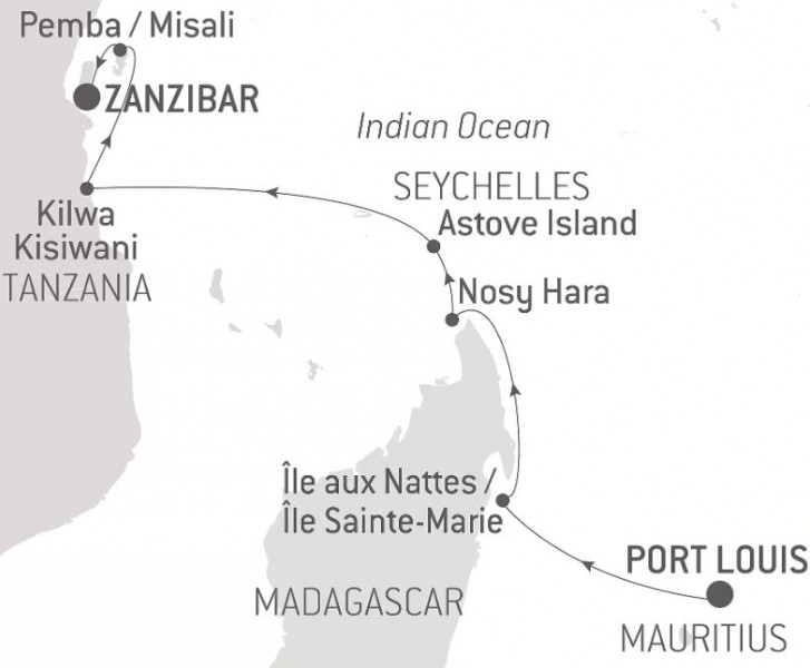Маршрут тура «Занзибар, Мадагаскар и жемчужины Индийского океана»