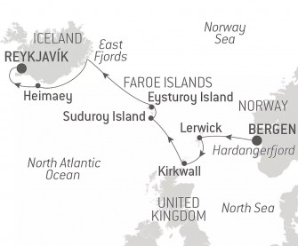 Маршрут круиза «Земли легенд: ШЕТЛАНДСКИЕ, ФАРЕРСКИЕ острова и Исландия»