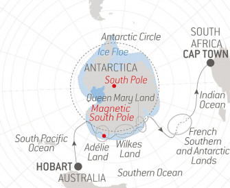 Маршрут круиза «Неизведанная Восточная Антарктида и Французские Южные и Антарктические территории»