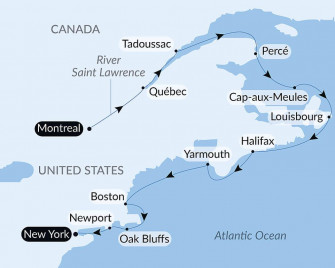 Маршрут круиза «Из Квебека в Нью-Йорк: природа и города»