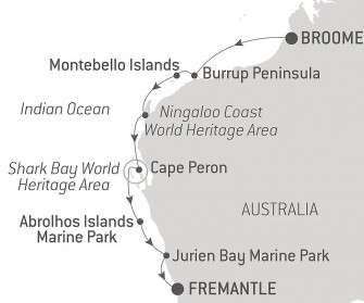 Маршрут круиза «Одиссея по западному побережью Австралии»