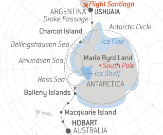 Маршрут круиза «Неисследованная Антарктида между двумя континентами »