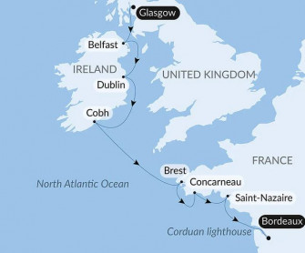 Маршрут круиза «От кельтских берегов до Бискайского залива»