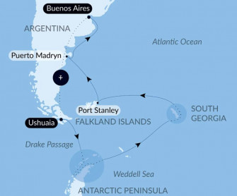 Маршрут круиза «Фолклендские острова, Южная Георгия, Антарктика и полуостров Вальдес»