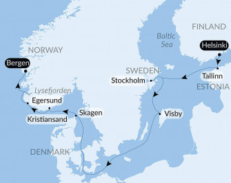 Маршрут круиза «Джазовый фестиваль в Балтийском и Северном морях»