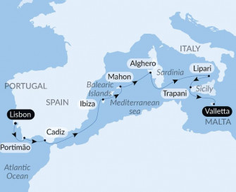 Маршрут круиза «Пиренейский полуостров и средиземноморские драгоценности»