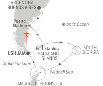Маршрут круиза «Фолклендские острова, Южная Георгия, Антарктика и полуостров Вальдес»