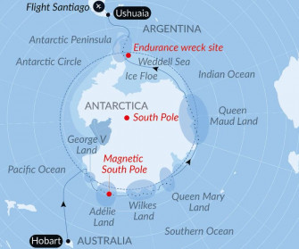Маршрут круиза «Неизведанная Восточная Антарктида между двумя континентами»