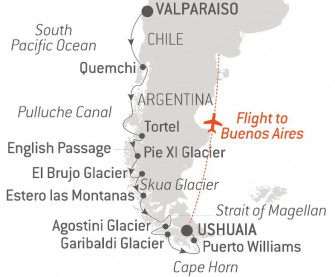 Маршрут круиза «Экспедиция по Чилийским фьордам»