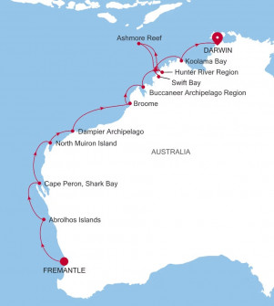 Маршрут круиза «Западная Австралия: Фримантл - Дарвин»