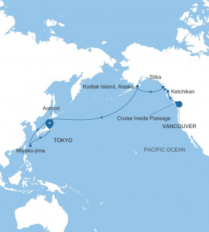Маршрут круиза «Канада, Аляска и Япония: Ванкувер - Токио»