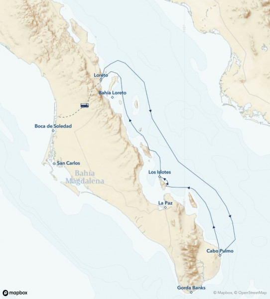 Маршрут тура «Баха Калифорния: экспедиция к китам»