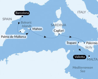 Маршрут круиза «Круиз по Средиземноморью: Сицилия, Сардиния и Майорка со Smithsonian Journeys»