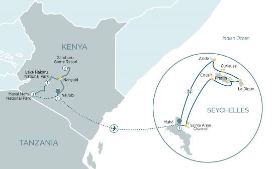 Маршрут тура «Сафари в Кении и Сейшельские острова»
